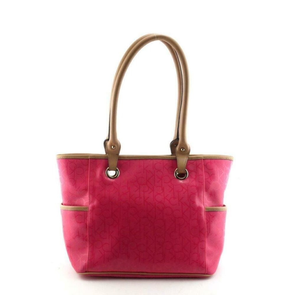 CALVIN KLEIN Hot Pink Rubber & Leather Logo Tote Shoulder Strap Handbag Purse